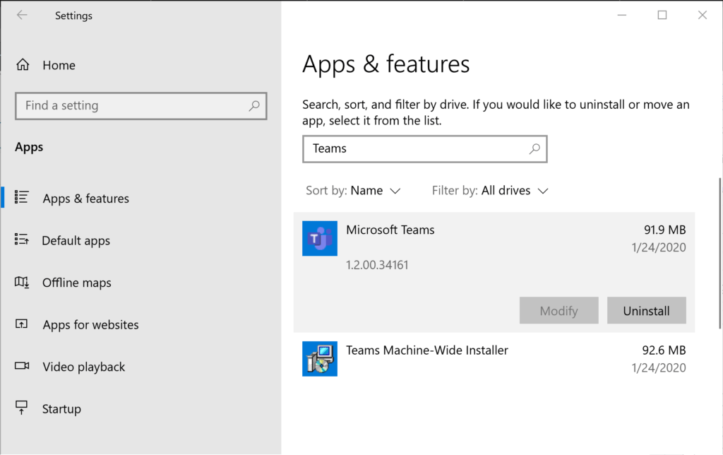 Uninstall Microsoft Teams